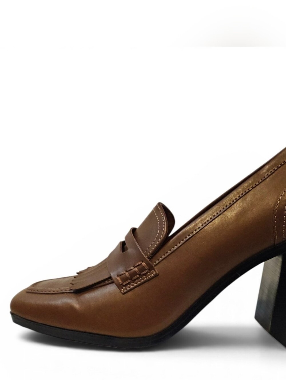 Marc Fisher Size 10 Hamish Block Heel Kiltie Penny Loafer Brown - Picture 12 of 14